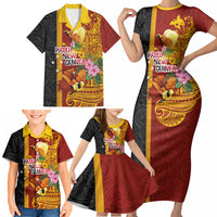 Papua New Guinea Independence Day Family Matching Short Sleeve Bodycon Dress and Hawaiian Shirt Birds-of-Paradise Melanesian Tattoos Tropical Plants LT03 - Polynesian Pride
