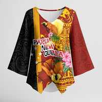 Papua New Guinea Independence Day Kimono Sleeve Blouse Birds-of-Paradise Melanesian Tattoos Tropical Plants LT03 Female Multicolor - Polynesian Pride