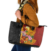 Papua New Guinea Independence Day Leather Tote Bag Birds-of-Paradise Melanesian Tattoos Tropical Plants LT03 Multicolor - Polynesian Pride