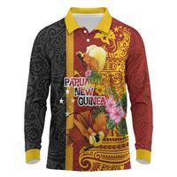 Papua New Guinea Independence Day Long Sleeve Polo Shirt Birds-of-Paradise Melanesian Tattoos Tropical Plants LT03 Multicolor - Polynesian Pride