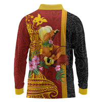 Papua New Guinea Independence Day Long Sleeve Polo Shirt Birds-of-Paradise Melanesian Tattoos Tropical Plants LT03 - Polynesian Pride