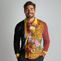 Papua New Guinea Independence Day Long Sleeve Polo Shirt Birds-of-Paradise Melanesian Tattoos Tropical Plants LT03 - Polynesian Pride