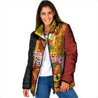 Papua New Guinea Independence Day Padded Jacket Birds-of-Paradise Melanesian Tattoos Tropical Plants LT03 Women Multicolor - Polynesian Pride