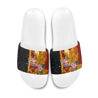 Papua New Guinea Independence Day Slide Sandals Birds-of-Paradise Melanesian Tattoos Tropical Plants LT03 Multicolor - Polynesian Pride