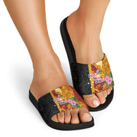 Papua New Guinea Independence Day Slide Sandals Birds-of-Paradise Melanesian Tattoos Tropical Plants LT03 - Polynesian Pride