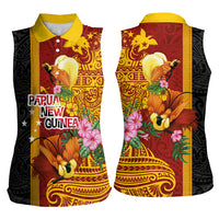 Papua New Guinea Independence Day Women Sleeveless Polo Shirt Birds-of-Paradise Melanesian Tattoos Tropical Plants LT03 - Polynesian Pride