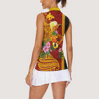 Papua New Guinea Independence Day Women Sleeveless Polo Shirt Birds-of-Paradise Melanesian Tattoos Tropical Plants LT03 - Polynesian Pride