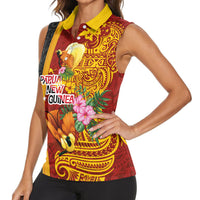 Papua New Guinea Independence Day Women Sleeveless Polo Shirt Birds-of-Paradise Melanesian Tattoos Tropical Plants LT03 - Polynesian Pride