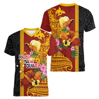 Papua New Guinea Independence Day Women V-Neck T-Shirt Birds-of-Paradise Melanesian Tattoos Tropical Plants LT03 - Polynesian Pride