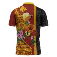 Papua New Guinea Independence Day Zipper Polo Shirt Birds-of-Paradise Melanesian Tattoos Tropical Plants LT03 - Polynesian Pride
