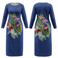 Guam Chamorro Couples Matching Long Sleeve Bodycon Dress and Long Sleeve Button Shirt Tribal Latte Stone and Seal Artwork Polynesian Patterns LT03 - Polynesian Pride