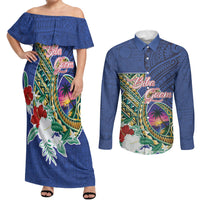 Guam Chamorro Couples Matching Off Shoulder Maxi Dress and Long Sleeve Button Shirt Tribal Latte Stone and Seal Artwork Polynesian Patterns LT03 Multicolor - Polynesian Pride