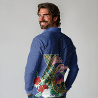 Guam Chamorro Long Sleeve Polo Shirt Tribal Latte Stone and Seal Artwork Polynesian Patterns LT03 - Polynesian Pride