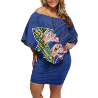 Guam Chamorro Off Shoulder Short Dress Tribal Latte Stone and Seal Artwork Polynesian Patterns LT03 Women Multicolor - Polynesian Pride