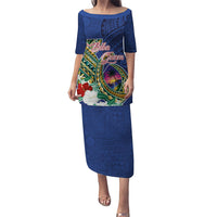 Guam Chamorro Puletasi Tribal Latte Stone and Seal Artwork Polynesian Patterns LT03 Long Dress Multicolor - Polynesian Pride