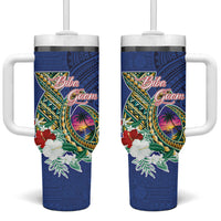 Guam Chamorro Tumbler With Handle Tribal Latte Stone and Seal Artwork Polynesian Patterns LT03 One Size: 40 oz Multicolor - Polynesian Pride