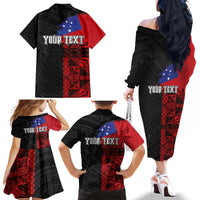 Personalised Samoa 685 Family Matching Off The Shoulder Long Sleeve Dress and Hawaiian Shirt Siapo Pattern and Samoa Flag Design