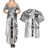 Samoa 685 Art Traditional Tattoo Pattern Couples Matching Summer Maxi Dress and Hawaiian Shirt White Color
