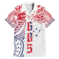 Samoa 685 Art Traditional Tattoo Pattern Family Matching Off Shoulder Short Dress and Hawaiian Shirt Gradient Color