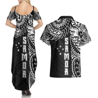 Samoa 685 Art Traditional Tattoo Pattern Couples Matching Summer Maxi Dress and Hawaiian Shirt Black Color