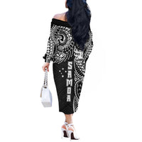 Samoa 685 Art Traditional Tattoo Pattern Off The Shoulder Long Sleeve Dress Black Color