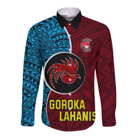 Custom Bintangor Goroka Lahanis Rugby Long Sleeve Button Shirt Papua New Guinea Polynesian Tattoo LT03 Unisex Red - Polynesian Pride