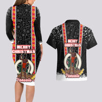 Vanuatu Christmas Couples Matching Long Sleeve Bodycon Dress and Hawaiian Shirt Polynesian Tribal Snow Style LT03 - Polynesian Pride