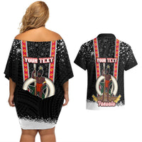 Personalised Vanuatu Christmas Couples Matching Off Shoulder Short Dress and Hawaiian Shirt Polynesian Tribal Snow Style LT03 - Polynesian Pride