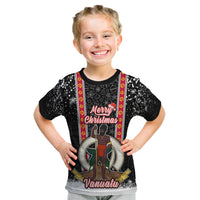 Personalised Vanuatu Christmas Kid T Shirt Polynesian Tribal Snow Style LT03 Black - Polynesian Pride