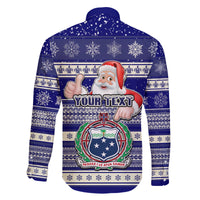 Custom Samoa Christmas Family Matching Off Shoulder Long Sleeve Dress and Hawaiian Shirt The Santa Coat of Arms with Samoa Bracelet Pattern LT03 - Polynesian Pride