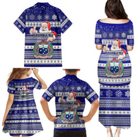 Custom Samoa Christmas Family Matching Puletasi Dress and Hawaiian Shirt The Santa Coat of Arms with Samoa Bracelet Pattern LT03 - Polynesian Pride