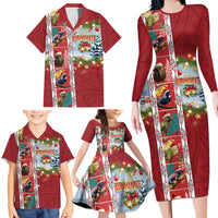 New Zealand Merry Christmas Family Matching Long Sleeve Bodycon Dress and Hawaiian Shirt Maori Animals, Koru Tattoo - Red Xmas Style LT03 - Polynesian Pride
