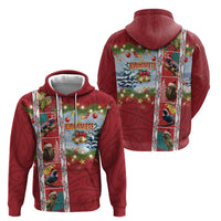 New Zealand Merry Christmas Hoodie Maori Animals, Koru Tattoo - Red Xmas Style
