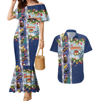 New Zealand Merry Christmas Couples Matching Mermaid Dress and Hawaiian Shirt Maori Animals, Koru Tattoo - Blue Xmas Style LT03 Blue - Polynesian Pride