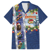 New Zealand Merry Christmas Family Matching Long Sleeve Bodycon Dress and Hawaiian Shirt Maori Animals, Koru Tattoo - Blue Xmas Style LT03 Dad's Shirt - Short Sleeve Blue - Polynesian Pride