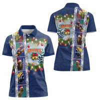 New Zealand Merry Christmas Women Polo Shirt Maori Animals, Koru Tattoo - Blue Xmas Style