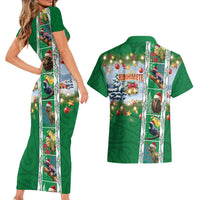 New Zealand Merry Christmas Couples Matching Short Sleeve Bodycon Dress and Hawaiian Shirt Maori Animals, Koru Tattoo - Green Xmas Style