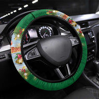 New Zealand Merry Christmas Steering Wheel Cover Maori Animals, Koru Tattoo - Green Xmas Style