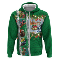 New Zealand Merry Christmas Zip Hoodie Maori Animals, Koru Tattoo - Green Xmas Style LT03 Zip Hoodie Green - Polynesian Pride