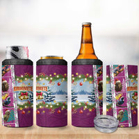 New Zealand Merry Christmas 4 in 1 Can Cooler Tumbler Maori Animals Xmas Style and Koru Tattoo Pink Color