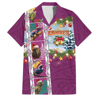 New Zealand Merry Christmas Family Matching Long Sleeve Bodycon Dress and Hawaiian Shirt Maori Animals, Koru Tattoo - Pink Xmas Style LT03 Dad's Shirt - Short Sleeve Pink - Polynesian Pride