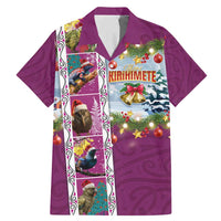 New Zealand Merry Christmas Family Matching Mermaid Dress and Hawaiian Shirt Maori Animals, Koru Tattoo - Pink Xmas Style LT03 Dad's Shirt - Short Sleeve Pink - Polynesian Pride