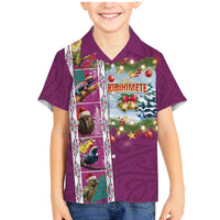 New Zealand Merry Christmas Family Matching Mermaid Dress and Hawaiian Shirt Maori Animals, Koru Tattoo - Pink Xmas Style LT03 Son's Shirt Pink - Polynesian Pride