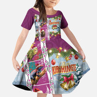 New Zealand Merry Christmas Family Matching Puletasi and Hawaiian Shirt Maori Animals, Koru Tattoo - Pink Xmas Style LT03 Daughter's Dress Pink - Polynesian Pride