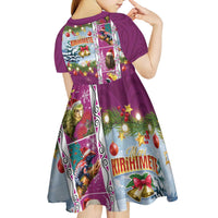 New Zealand Merry Christmas Kid Short Sleeve Dress Maori Animals, Koru Tattoo - Pink Xmas Style LT03 - Polynesian Pride