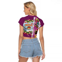 New Zealand Merry Christmas Raglan Cropped T Shirt Maori Animals, Koru Tattoo - Pink Xmas Style LT03 - Polynesian Pride