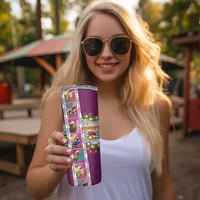 New Zealand Merry Christmas Skinny Tumbler Maori Animals Xmas Style and Koru Tattoo Pink Color