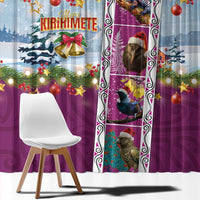 New Zealand Merry Christmas Window Curtain Maori Animals, Koru Tattoo - Pink Xmas Style