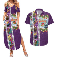 New Zealand Merry Christmas Couples Matching Summer Maxi Dress and Hawaiian Shirt Maori Animals, Koru Tattoo - Purple Xmas Style LT03 Purple - Polynesian Pride