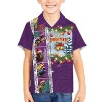 New Zealand Merry Christmas Family Matching Long Sleeve Bodycon Dress and Hawaiian Shirt Maori Animals, Koru Tattoo - Purple Xmas Style LT03 Son's Shirt Purple - Polynesian Pride